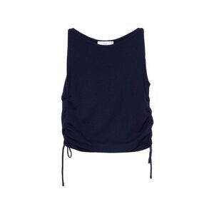 DUNST Ribbed Knit Sleeveless Top with Side Drawstrings Women BLUE T-Shirts &